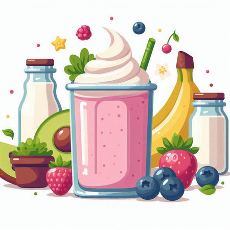 Fruit smoothies in a glass. Healthy food. Vector illustration.のイラスト素材