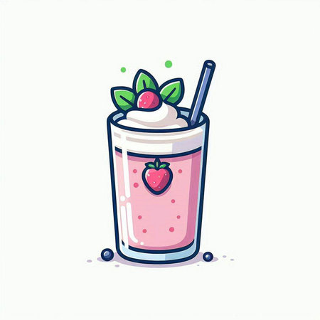 Strawberry smoothie in a glass with a straw. Vector illustration.のイラスト素材