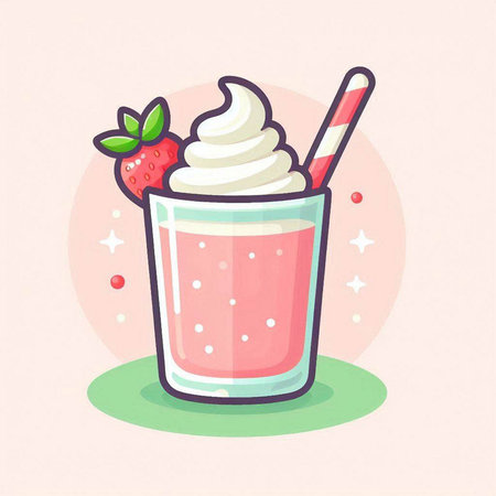 Strawberry milkshake in a glass. Vector illustration.のイラスト素材