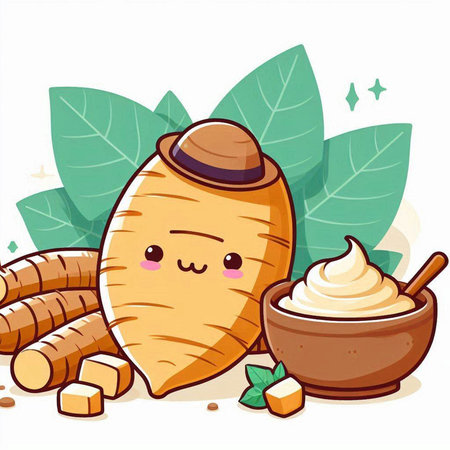 Kawaii yam kawaii character vector illustration. Fresh yam root or yam kawaii yam, yam kawaii yam, yam kawaii yam.のイラスト素材