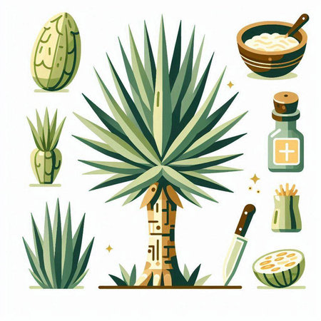 Cactuses and succulents set. Vector illustration in flat style.のイラスト素材