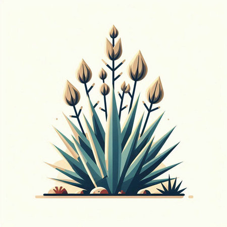 Flowering agave plant. Vector illustration in cartoon style.のイラスト素材