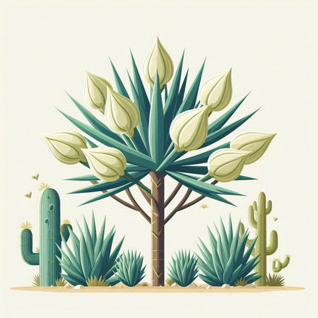 Cactus and succulents. Vector illustration in retro style.のイラスト素材