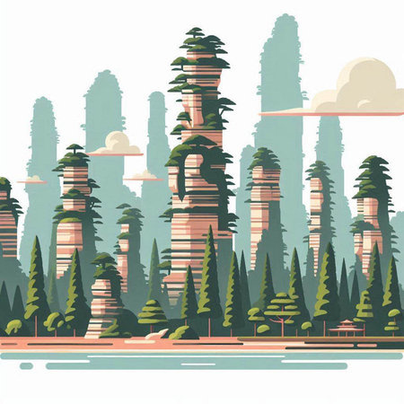 Mountain landscape in cartoon style. Vector illustration for your design.のイラスト素材