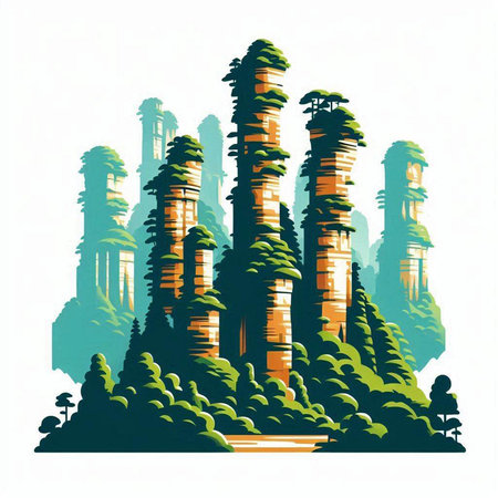 Futuristic city with a lot of trees and bushes, vector illustrationのイラスト素材