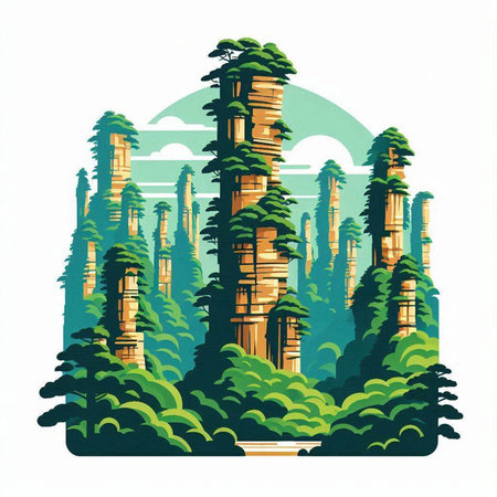 Trees in the forest. Vector illustration of a fantasy landscape.のイラスト素材