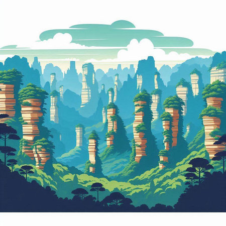 Landscape with mountains and trees. Vector illustration. Eps 10.のイラスト素材