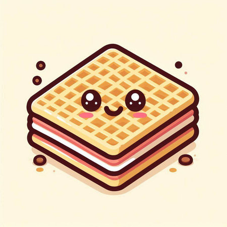 Illustration of a cute waffle with a smiley face.のイラスト素材
