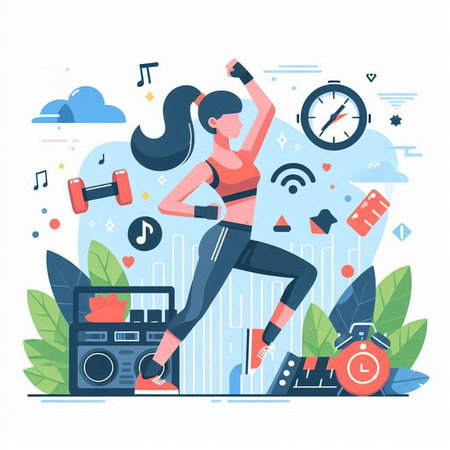 Fitness, sport and healthy lifestyle concept. Vector illustration in flat styleのイラスト素材