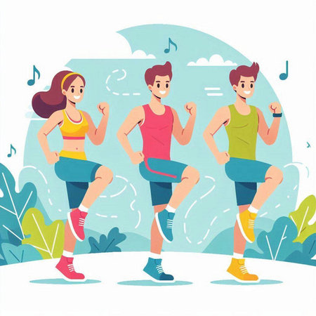 Running people. Group of people jogging in the park. Vector illustrationのイラスト素材