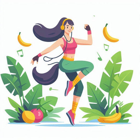 Fitness and healthy lifestyle, vector illustration. Woman running in the park.のイラスト素材