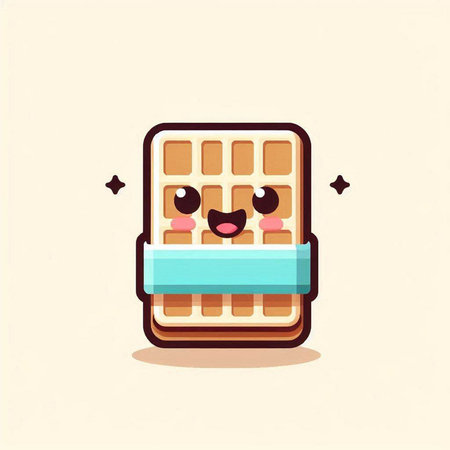 Cute cartoon waffle with blue bandage. Vector illustration.のイラスト素材