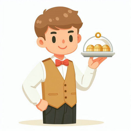 Illustration of a waiter holding a tray with a tray of cookiesのイラスト素材
