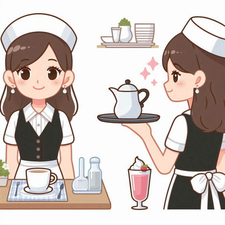 Nurse in uniform serving dishes. Vector illustration of a woman in uniform serving dishes.のイラスト素材