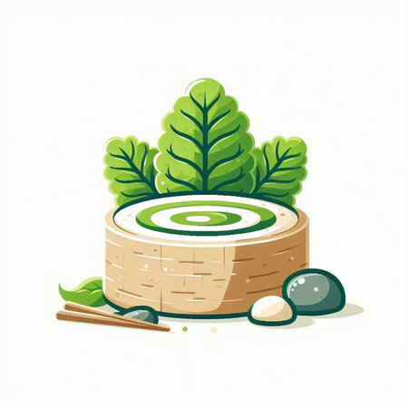 Vector illustration of a bamboo stump with green leaves and chopsticks.のイラスト素材