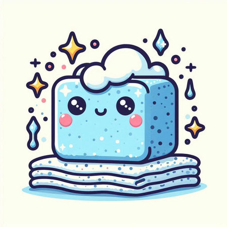 Cute hand drawn bath sponge. Vector illustration in cartoon style.のイラスト素材