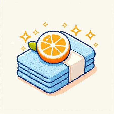 Folded towels with an orange in the middle. Vector illustration.のイラスト素材