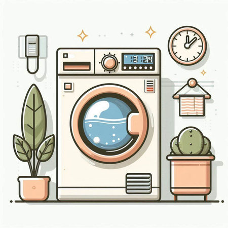 Washing machine with clean water. Vector illustration in flat style.のイラスト素材