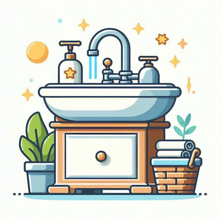 Bathroom interior. Vector illustration in flat style. Bathroom furniture.のイラスト素材