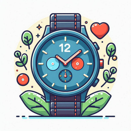 Wristwatch with clock and heart. Vector illustration in linear style.のイラスト素材