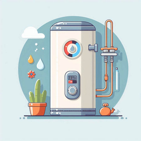 Water heating system in flat style. Vector illustration for web design.のイラスト素材