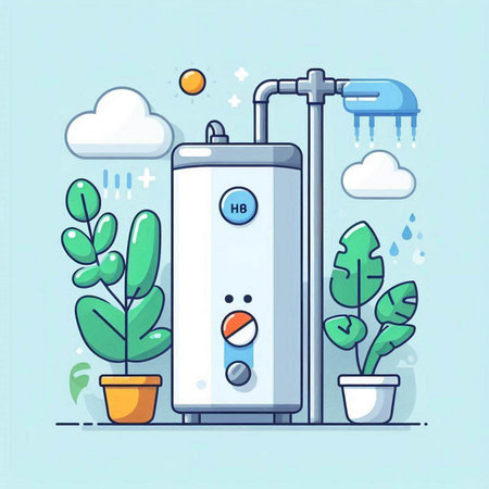 Brewing water in a boiler. Vector illustration in flat style.のイラスト素材