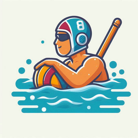 Man in helmet swimming in the sea. Vector illustration in cartoon style.のイラスト素材