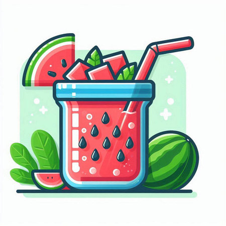 Watermelon smoothie in a glass with a straw. Vector illustration.のイラスト素材