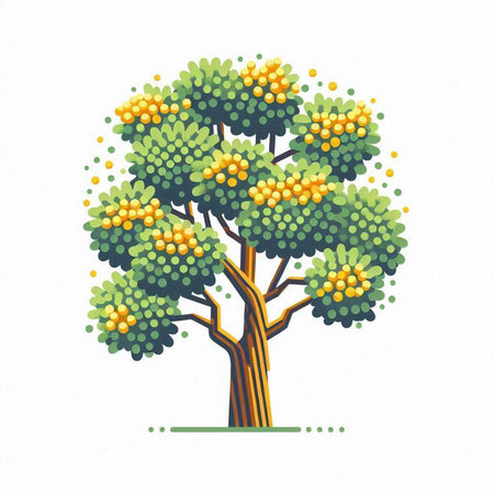Colorful tree isolated on white background. Hand drawn illustration. Vector.のイラスト素材