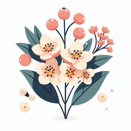 Flower bouquet with leaves and berries. Vector illustration for your designのイラスト素材