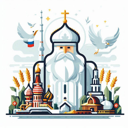 Russian orthodox church. Vector illustration in flat style on white background.のイラスト素材