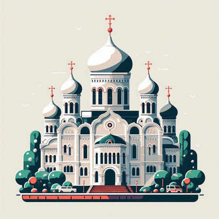 Cathedral of Christ the Saviour in Moscow, Russia. Vector illustrationのイラスト素材