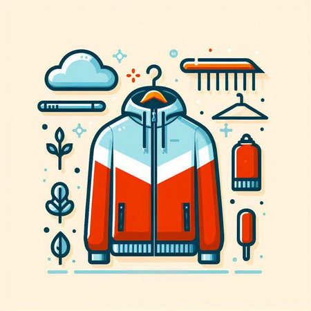 Vector illustration of winter clothing and accessories. Flat line style design.のイラスト素材