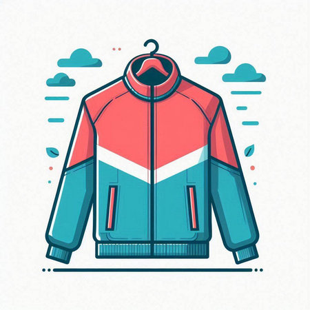 Winter sport jacket with hood, vector illustration in flat linear style.のイラスト素材