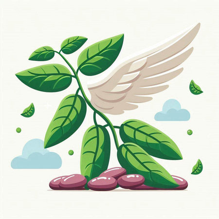 Angel wings with leaves and stones on white background. Vector illustration.のイラスト素材