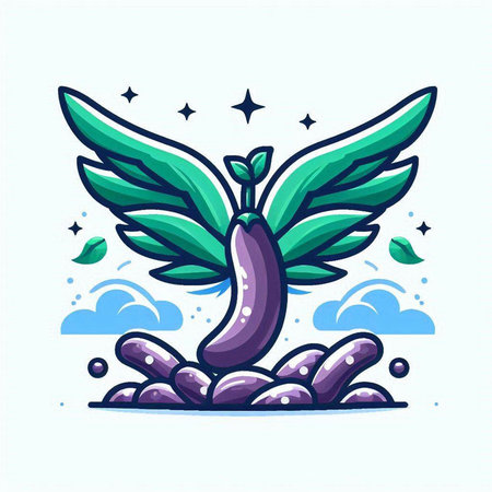 Eggplant with wings. Vector illustration in flat cartoon style.のイラスト素材