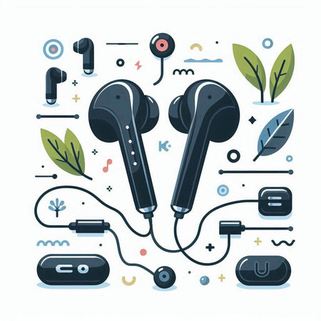 Vector illustration of headphones in flat style. Headphones for listening to music, dancing, singing, playing, singing.のイラスト素材