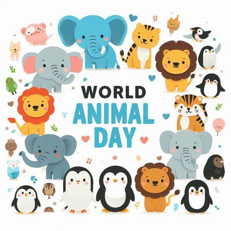 World Animal Day. Cute cartoon animals. Vector Illustration.のイラスト素材