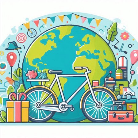 Vector illustration of a bicycle on the background of the planet Earth.のイラスト素材