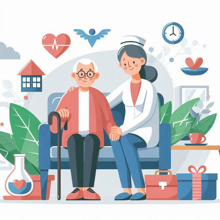 Elderly couple in love. Vector illustration in flat style.のイラスト素材
