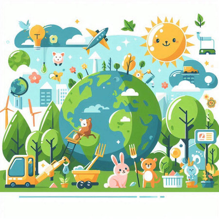 Vector illustration of World Environment Day. Cute cartoon character. Earth day.のイラスト素材