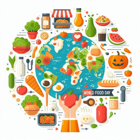 Vector illustration of healthy food in circle shape. Food delivery concept.のイラスト素材