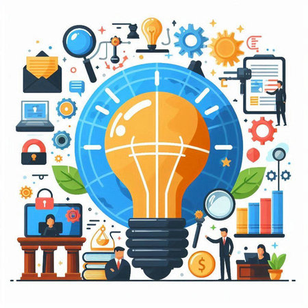 Flat design modern vector illustration concept of big idea, innovation, brainstorming, creative thinking.のイラスト素材