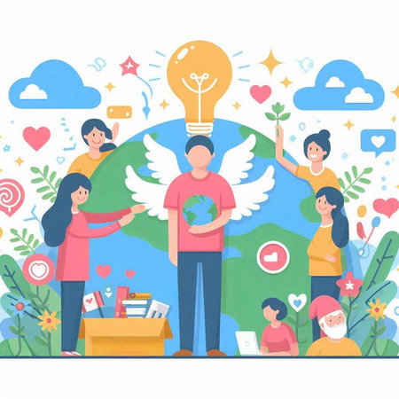Vector illustration of a group of people around the world. Concept of social media.のイラスト素材