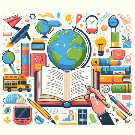 Flat design vector illustration concept of education and learning. Back to school.のイラスト素材