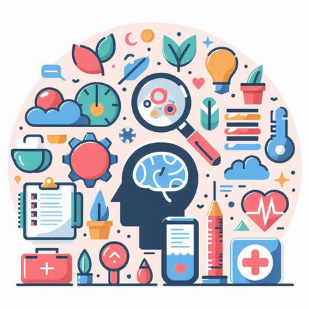 Modern flat design vector illustration concept of mental health and medical research.のイラスト素材