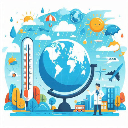 Flat design modern vector illustration concept of global warming, climate change, climate change, global warming, global warming.のイラスト素材