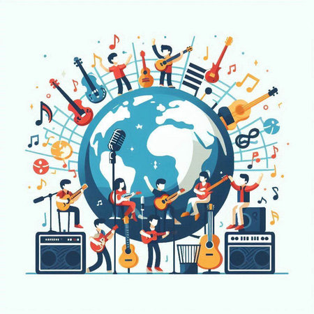 World music festival. Vector illustration in flat style. World music festival.のイラスト素材