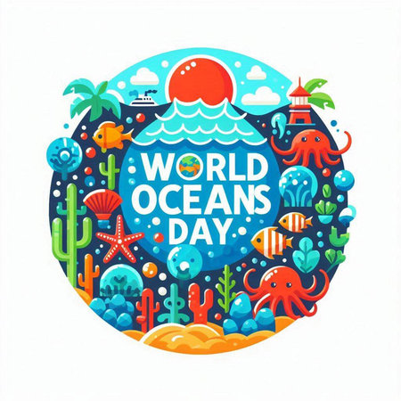 World Ocean Day. Vector illustration of a flat design of the world ocean day.のイラスト素材