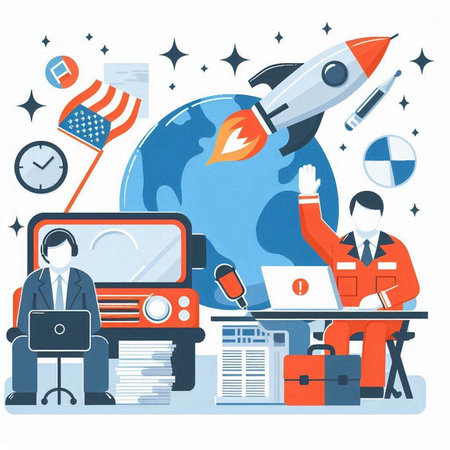 Vector illustration in flat style of business people working in the office.のイラスト素材